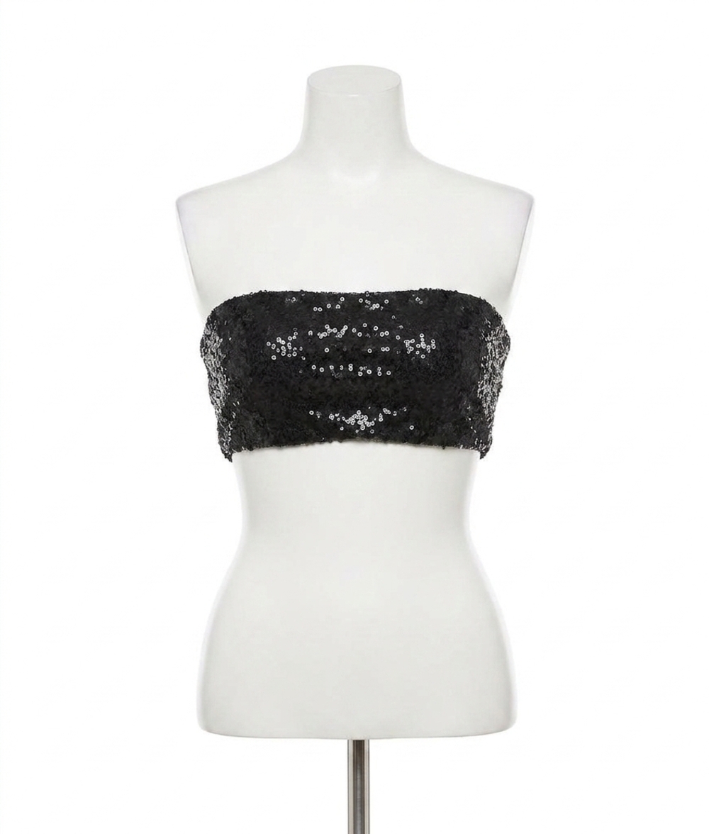 NEW COMMANDO sequin bandeau top in black